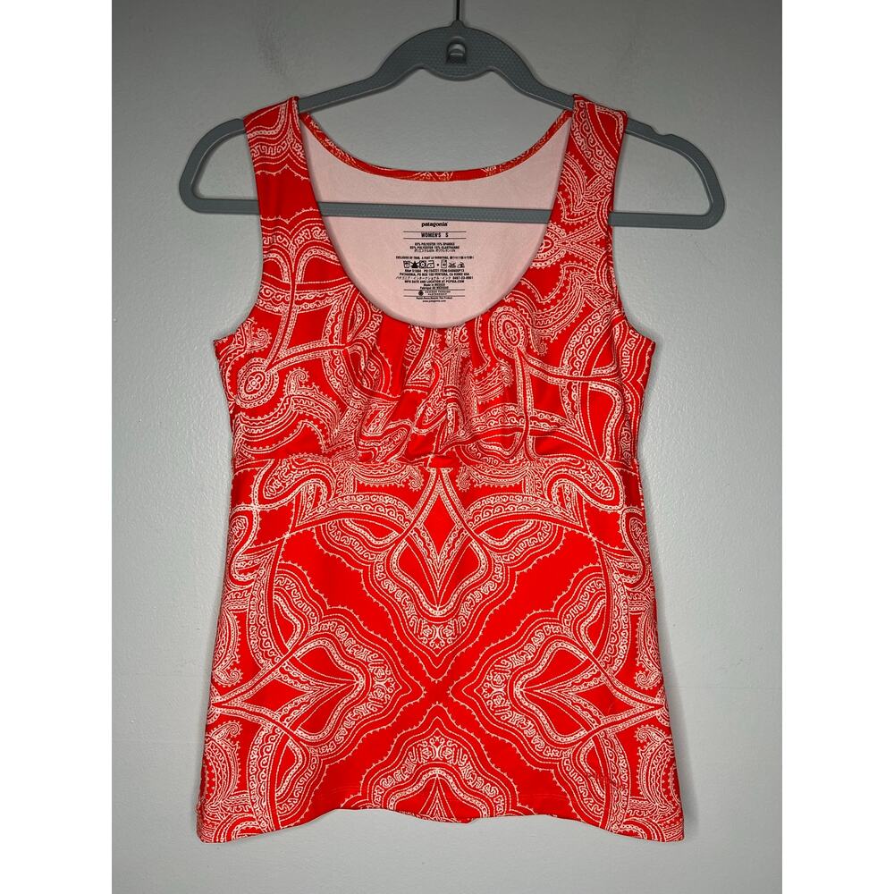 Patagonia Bandha Top Orange Paisley Scoop Neck Sleeveless Women's S Boho Hiking